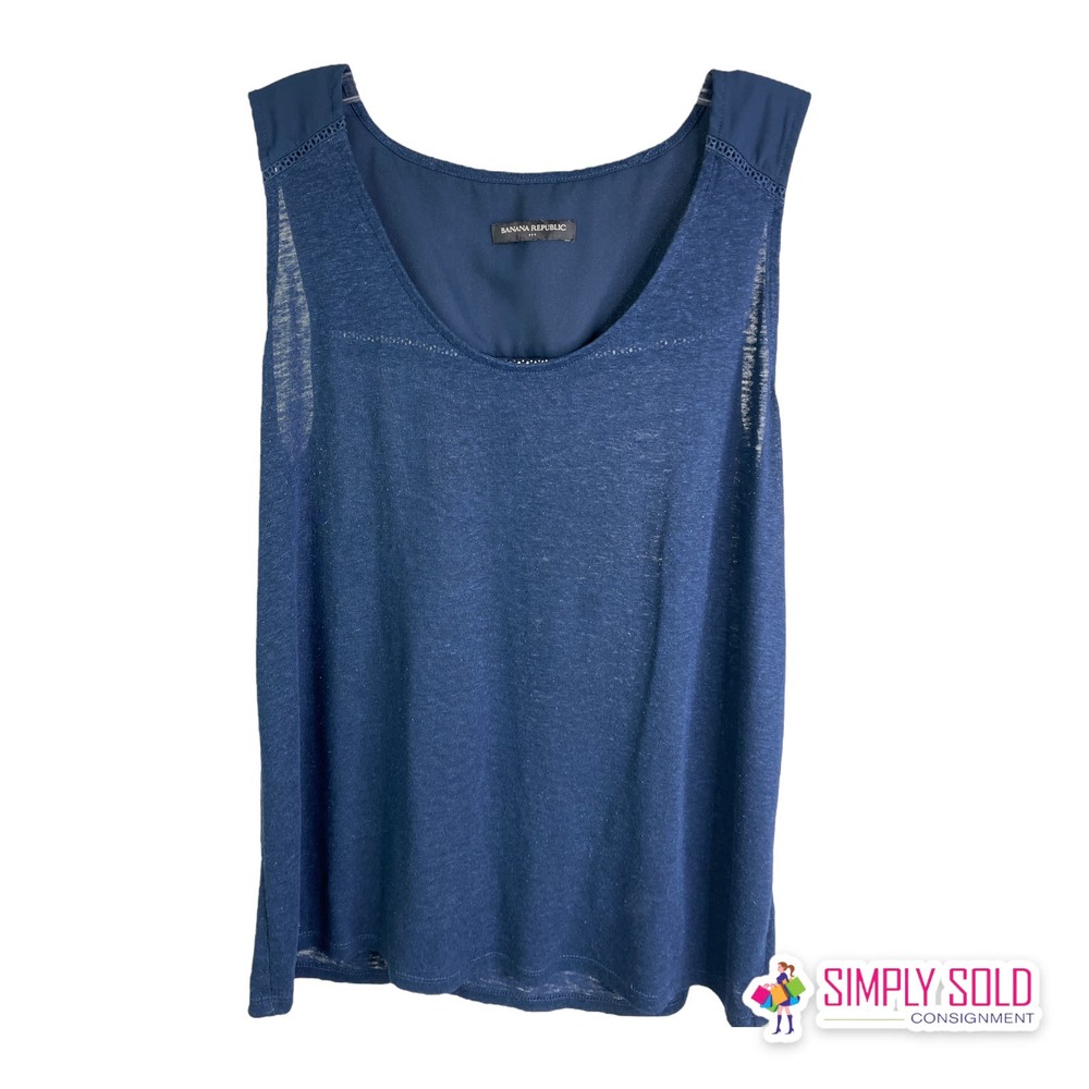 Banana Republic Women's Tank Top T-Shirt Cowl Neck Sleeveless Blue Stretch Sz‎ L
